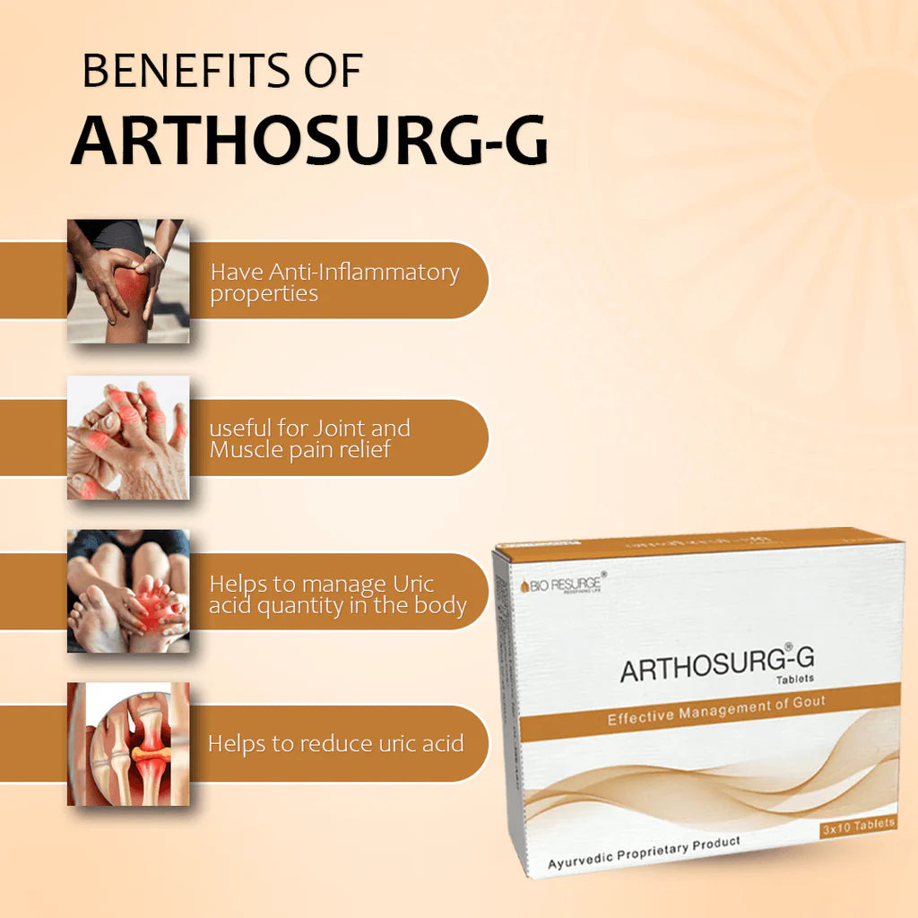 Bio Resurge Arthosurg-G Tablets for High Uric Acid and Gout Relief
