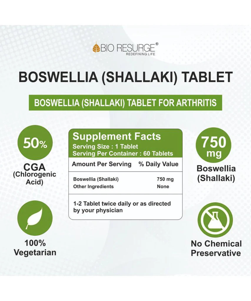 Bio Resurge Boswellia Shallaki Tablets for Arthritis and Joint Pain Relief